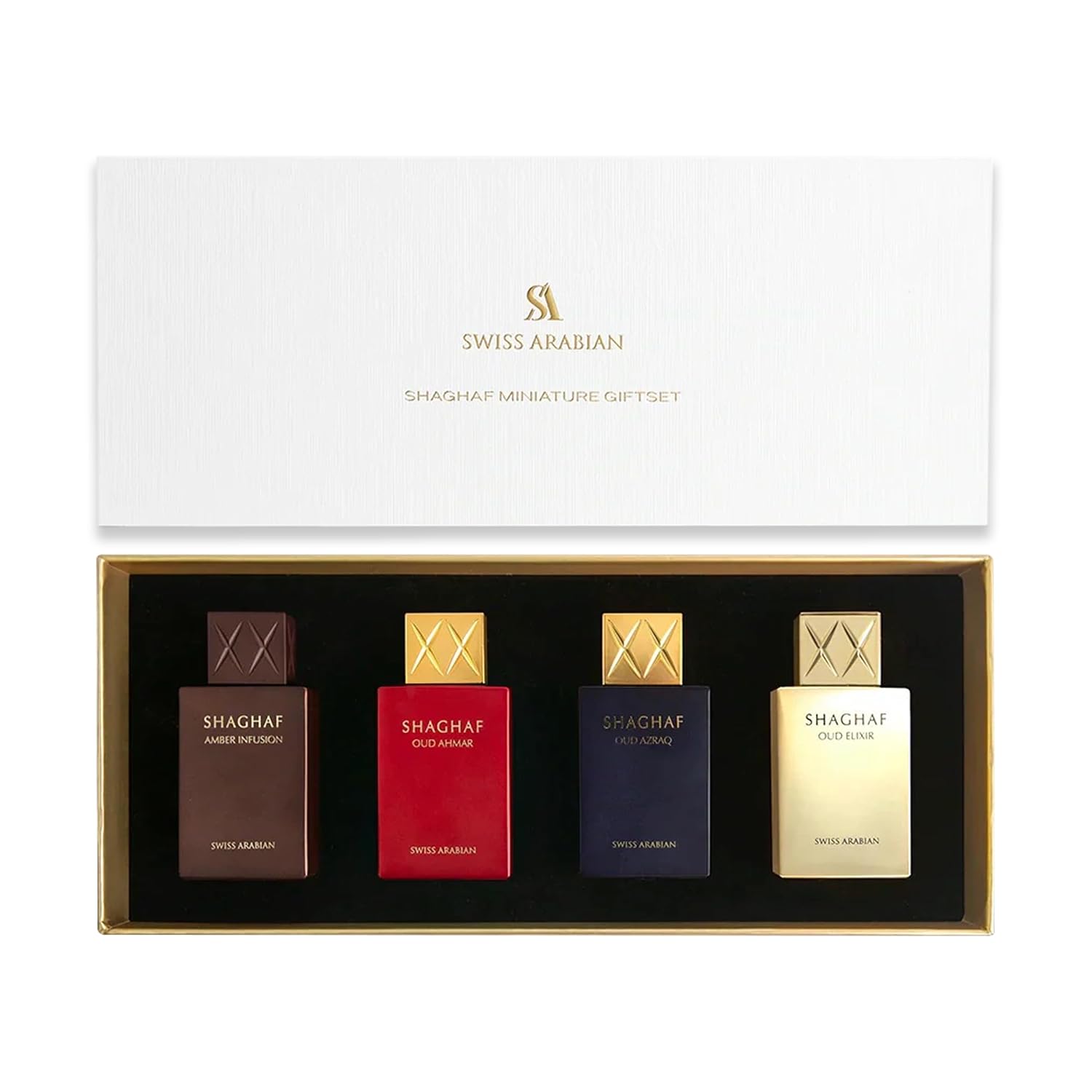 Discovery Set - Swiss Arabian Shaghaf Oud Ahmar, Azraq, Elixir, Amber infusion EDP M 25ml Mini Gift Set